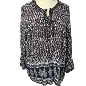Ulla Popken Womens Plus Boho Top 20/22 Bohemian Flowy Peasant Festival Neutral